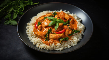 Thai red curry chicken with stream rice