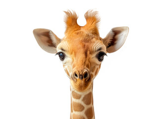 Obraz premium Close-up of giraffe face isolated on white transparent background, png