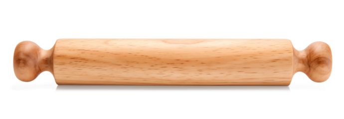 wooden rolling pin isolated on white transparent  background, png.  top view, flat lay
