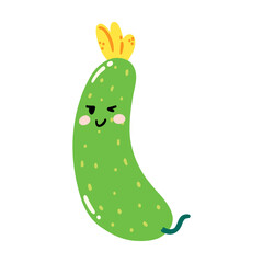 Cute hand drawn cucumber smiling. Kawaii funny vegetable character for kids