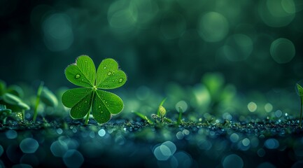 clover deep droplets ground rain ratio young shining light among stars green eyes good morning background full lucky clovers overturned princess set against irish