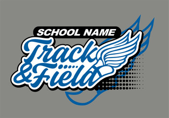 track and field team design with winged foot for school, college or league sports