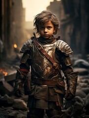 Portrait of a boy dressed as a medieval knight. Fantasy.