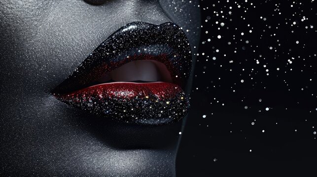 Beautiful lips with chera lipstick on a glossy background