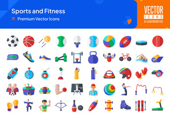 Set of sports icons. sports and fitness web icons in flat style. football, basketball, tennis, soccer, rugby, hockey icon collection. Flat icons pack. vector illustration ai eps file