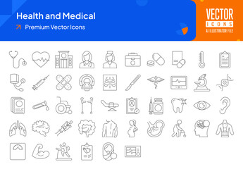 Fototapeta na wymiar Set of medical icons. health and medical web icons in thinline style. hospital, nurse, doctor, first aid, pill, syringe icon collection. Line icons pack. vector illustration ai eps file