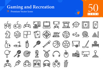 Set of gaming icons. gaming and recreation web icons in line style. joystick, console, mobile gaming, arcade machine icon collection. Line icons pack. vector illustration ai eps file