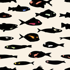Cute funny fish seamless pattern. Creative childish vector undersea background. Perfect for kids apparel, fabric, textile, nursery decoration, wrapping paper.