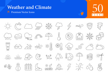 Set of weather icons. weather and climate web icons in thinline style. thunderstorm, wind, tornado, fog, mist icon collection. line icons pack. vector illustration ai eps file