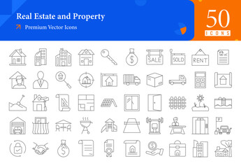 Fototapeta na wymiar Set of real estate icons. real estate and property web icons in thinline style. house, key, mortgage, rent, lease, agreement icon collection. vector illustration ai eps file