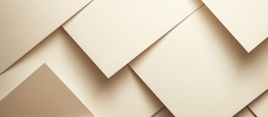 Obraz premium Neutral beige geometric background showcasing a blank paper card for personal and corporate identity, artwork, and stationery design presentations.