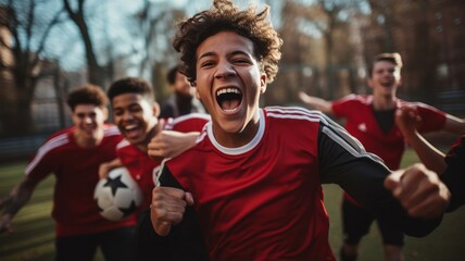 Portrait of happy young soccer players