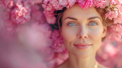 Women's health concept. Beautiful blooming middle aged premenopausal woman