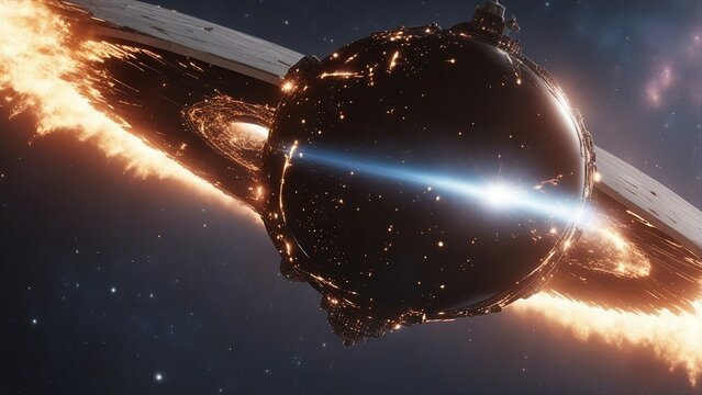  near black hole, with exploding star,  digital render of an alien space ship isolated 