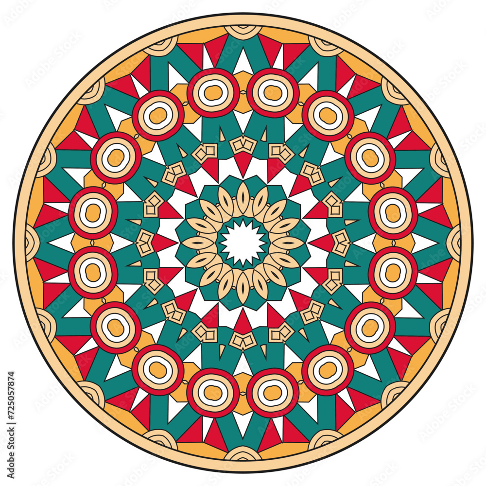 Poster multi-colored mandala, decorative round panel, design element with an original circular pattern. ver