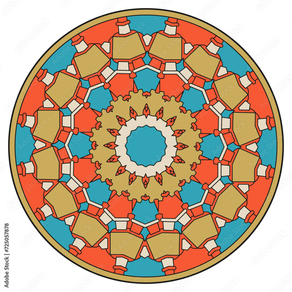 Poster multi-colored mandala, decorative round panel, design element with an original circular pattern. vec