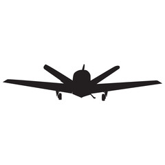 A silhouette of a small plane from the rear