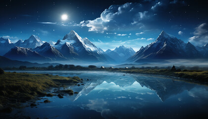 Majestic mountain peak reflects tranquil beauty in nature generated by AI