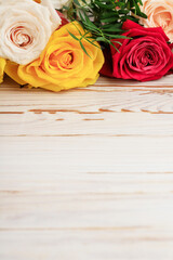 Beautiful background with colofrul rose flowers, copy space.