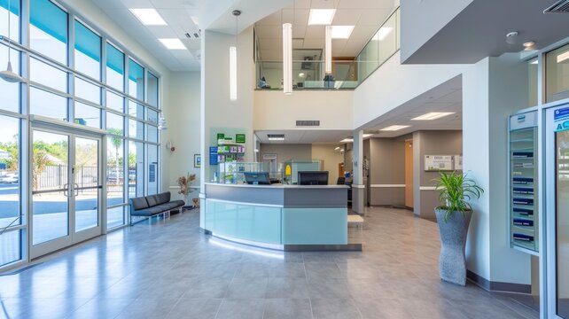 cozy reception area of a modern veterinary clinic that provides first-class care for your pets