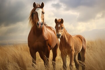 a mother horse with her foal. family, motherhood in animals.