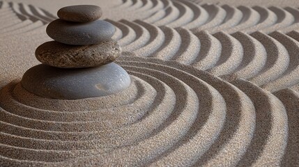 A Zen Garden with stones and raked sand,  