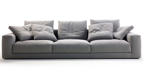 Modern style grey sofa isolated on white background with 4 pillows, including Clipping path.