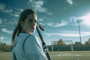 Determined female athlete with tennis racket on a cool, desolate court, portraying resilience and focus in a competitive sport.

