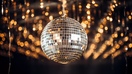 Obraz premium A silver disco ball hanging from a chain