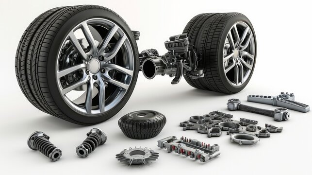 Car parts or auto car spare isolated on white background. 3d illustration
