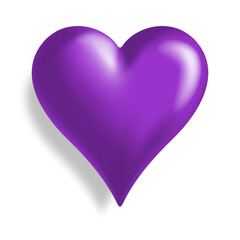A classic violet heart, the universal symbol of love, is a popular design element for Valentines Day greeting cards on white backdrop
