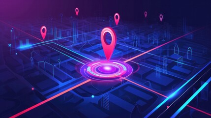 Geofencing technology as focused area marketing notifications outline concept. Location services with GPS satellite signal for smartphone ads vector illustration. Geo fencing online communication