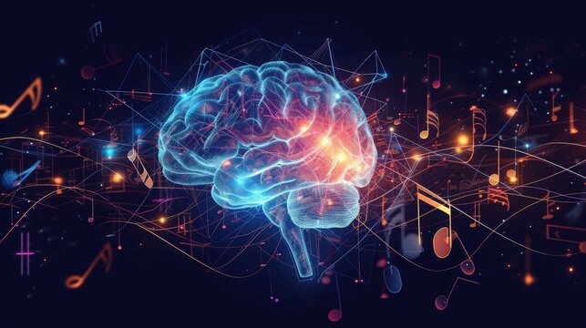 music playing through the brain, musical notes