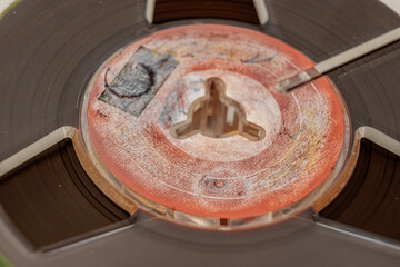 Vintage reel tape recorder close view