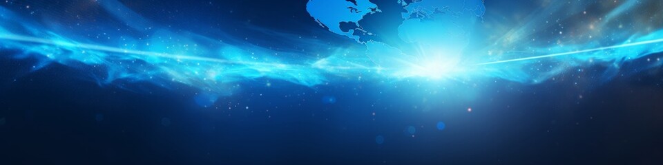 Global communications themed Banner background, of planet earth linked by high-tech forms of communication for media trade and industry.