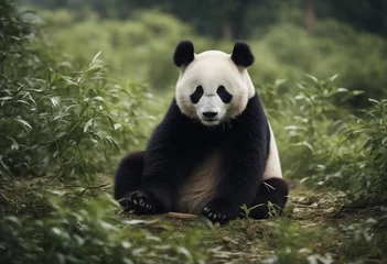 Foto op Plexiglas Giant panda bear in grass © FrameFinesse