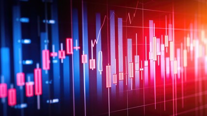 Dynamic stock market candlestick chart with red and blue elements