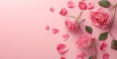 Pink rosebuds on a pink background. Space for text. Created AI