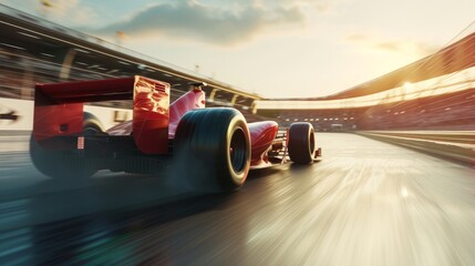 Race driver pass the finishing point and motion blur background. 3D rendering - obrazy, fototapety, plakaty