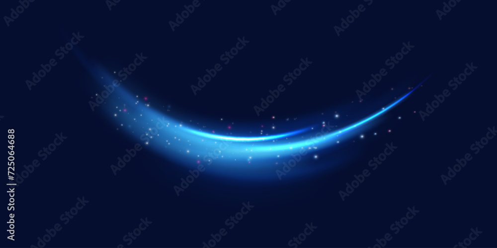 Aufkleber curved light trail stretched upward.lines in the shape of a comet against a dark background. particl