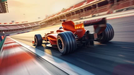 Foto op Canvas Racer on a racing car passes the track. Motion blur background. 3D rendering © Orxan