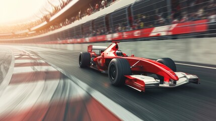 Racer on a racing car passes the track. Motion blur background. 3D rendering