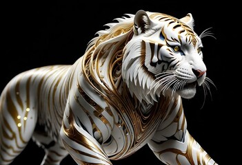 Fototapeta na wymiar Biomechanical tiger with golden part