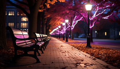 Fototapeta na wymiar Illuminated street light in autumn, nature beauty generated by AI