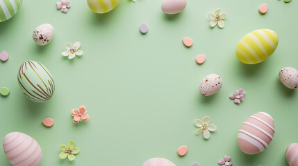 light green easter background, with minimalistic Easter eggs on, with empty copy space