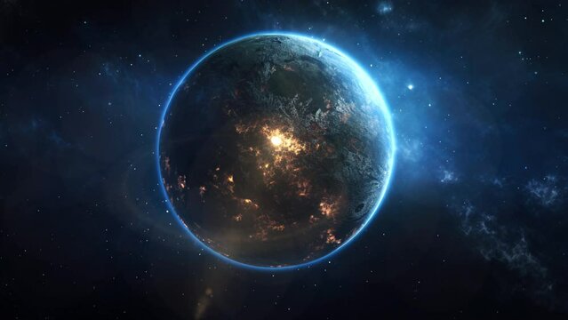 approaching planet Earth against the backdrop of stars. Dynamic view of the Earth from space in 4k