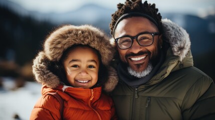 Happy father and daughter in winter attire