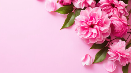 Fototapeta premium Pink peony flowers on a pink background