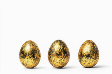 Three golden eggs on a white background