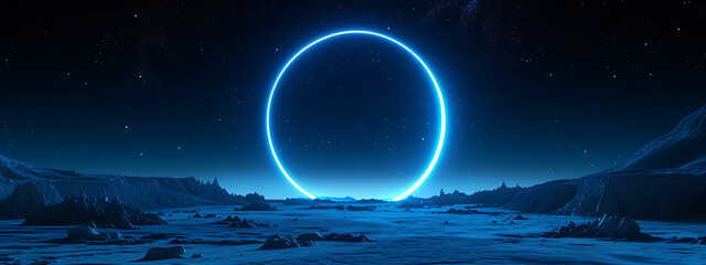 a big blue circle in the night sky in